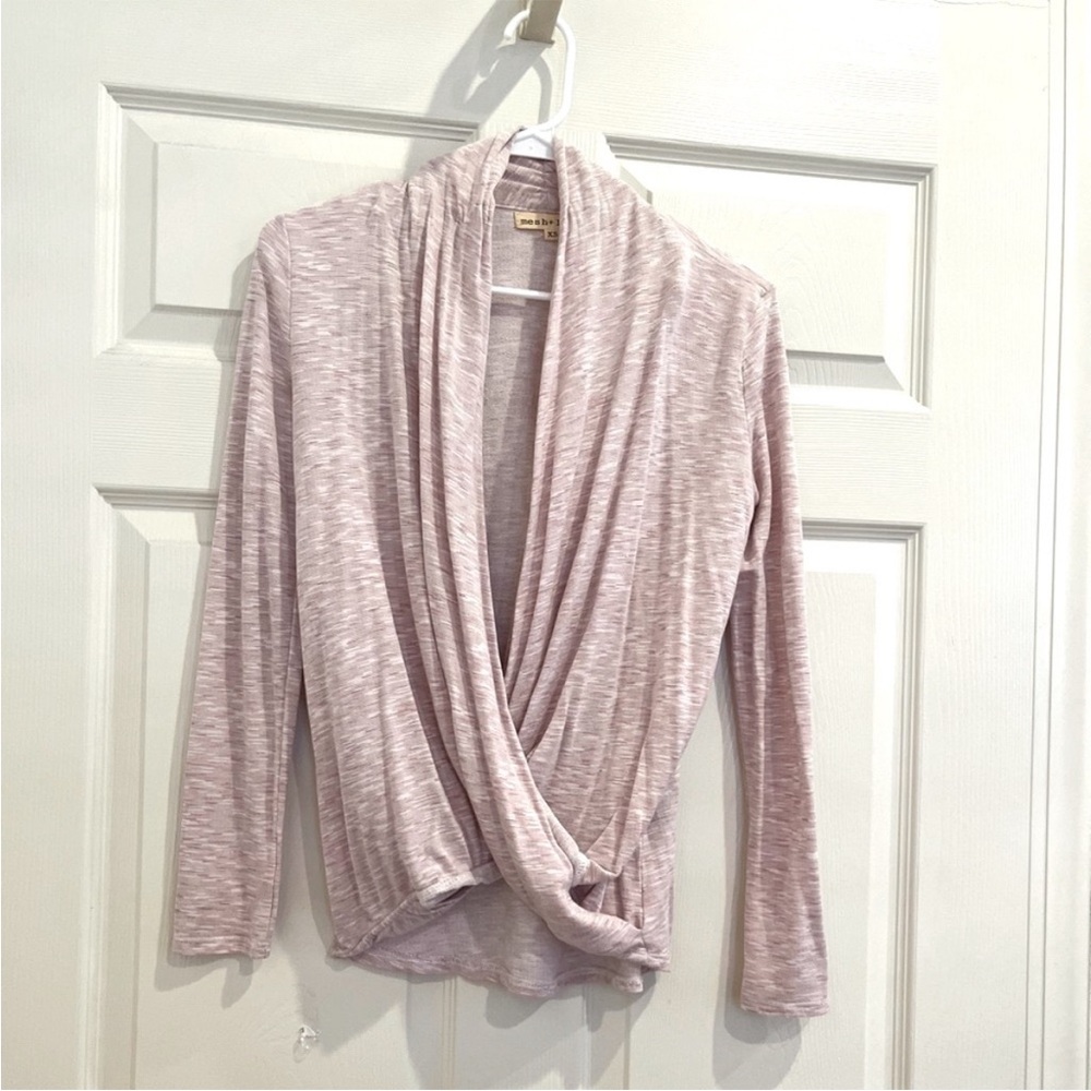 MESH & LACE Pink Draped Long Sleeve Top